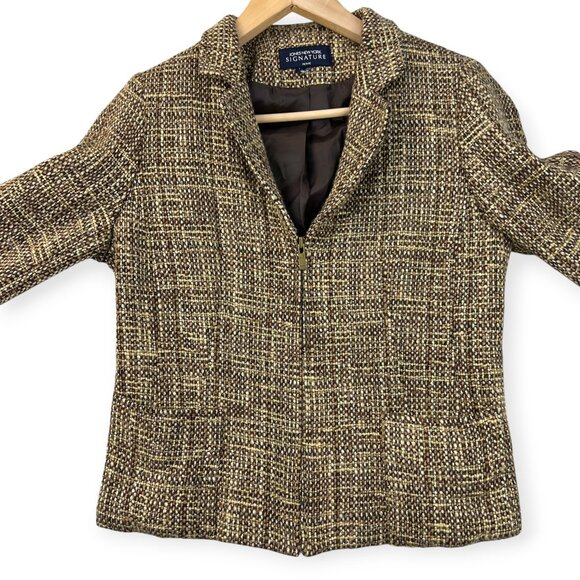 Jones New York Signature Womens Boucle Tweed Blazer Tan Brown Classic Petite Sma - Picture 4 of 16